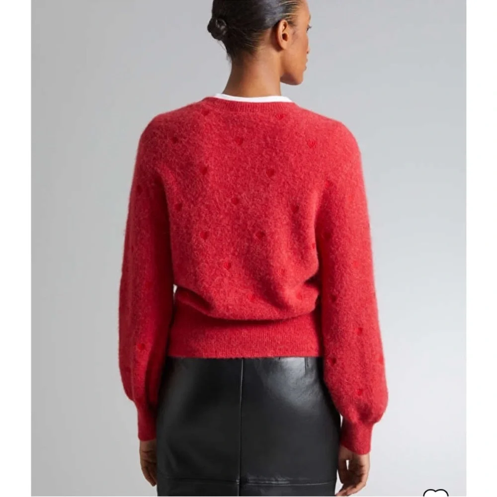 & Other Stories Women’s Red Heart Embroidered Mock Neck Jumper Sweater